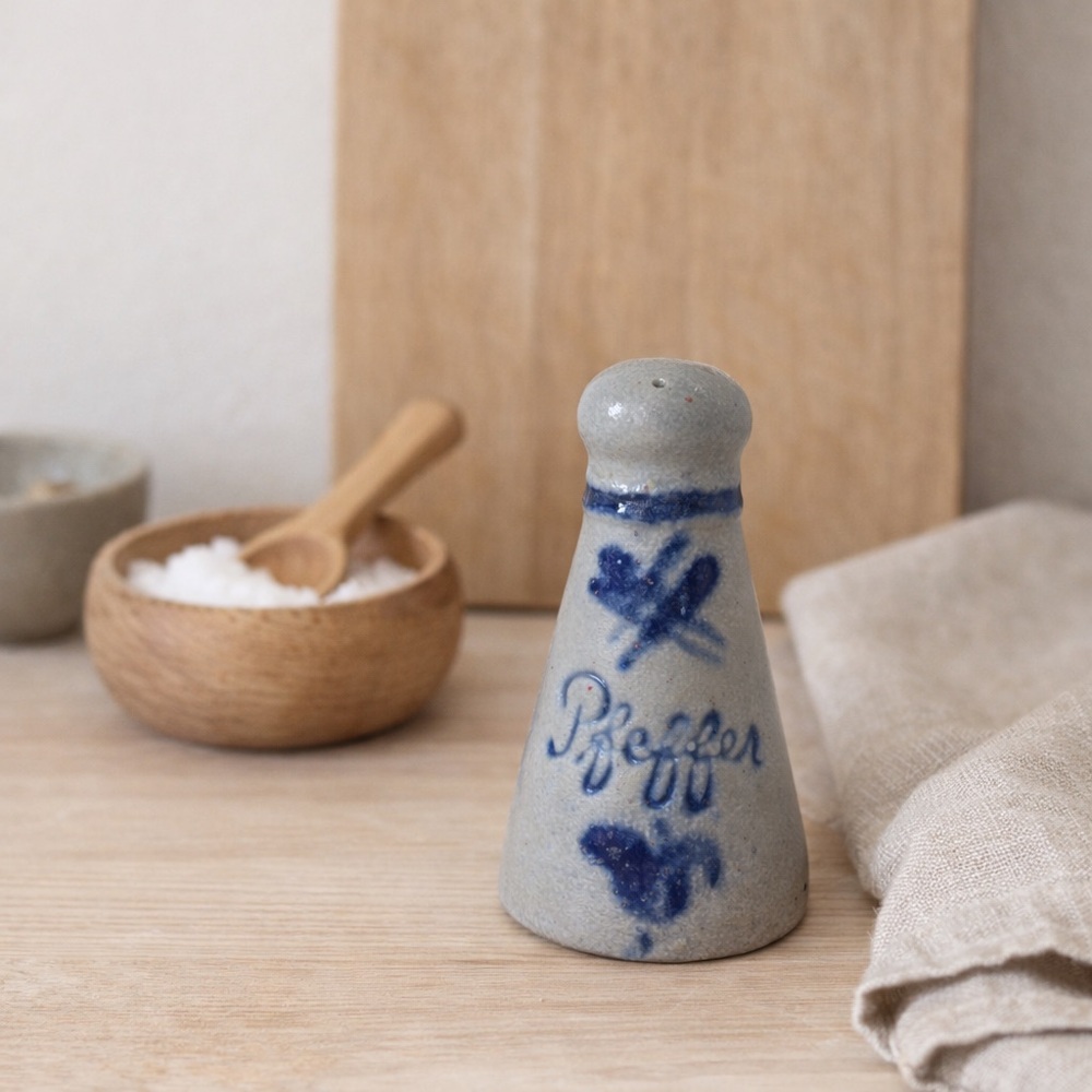 Vintage German Salt Glaze Pottery Pepper Shaker Blue Farmhouse